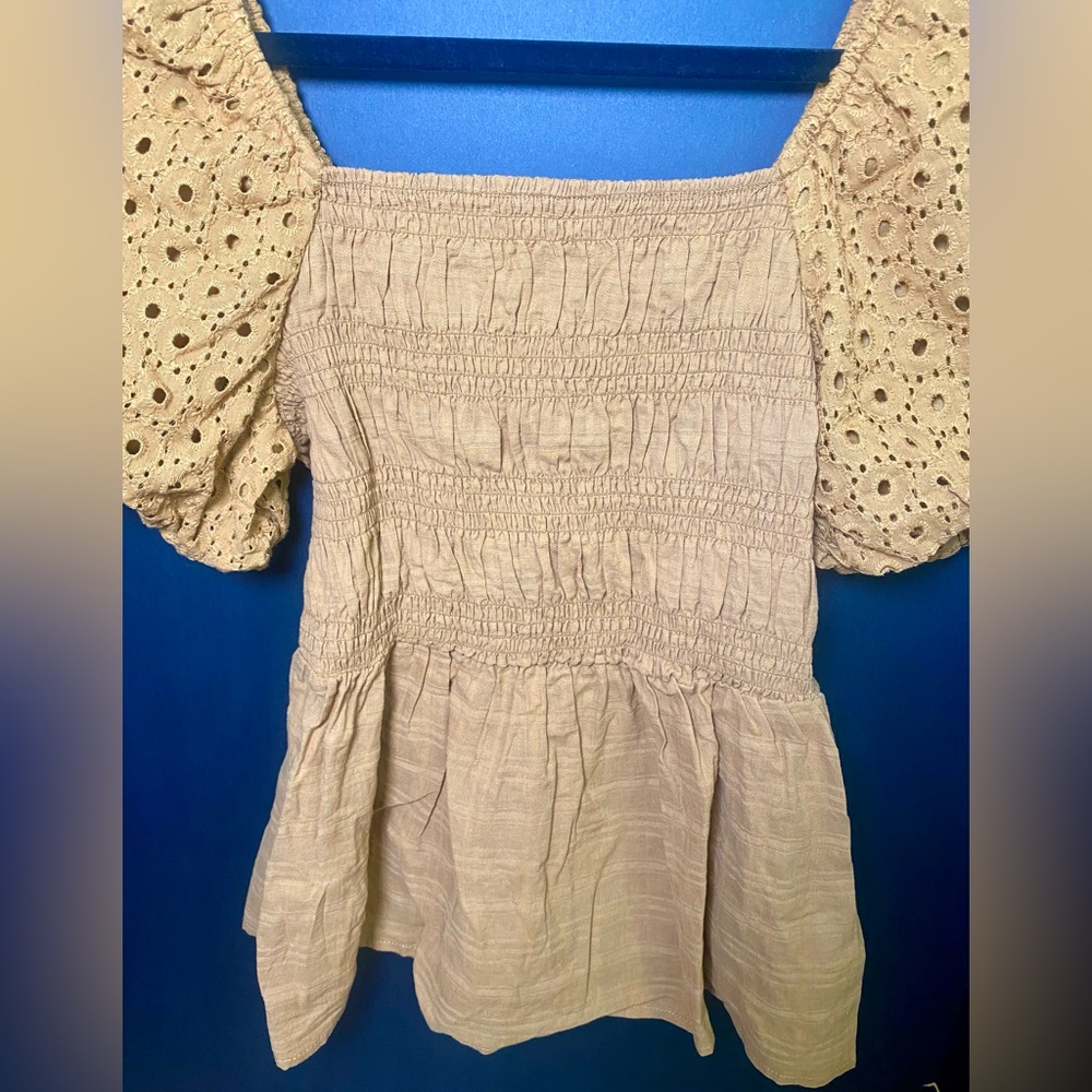 Maurices‎ Mustard Eyelet Puff Sleeve Blouse - Picture 2 of 4